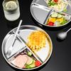 Food Grade Thickened Edge Round Food Plate Stainless Steel 3 Grids Compartment Meal Tray Kitchen Supplies