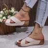 Women's Shoes Wedge Heel Platform Slippers Women's Round Head Casual One-pedal Solid Color Cross-heel Cool Slippers