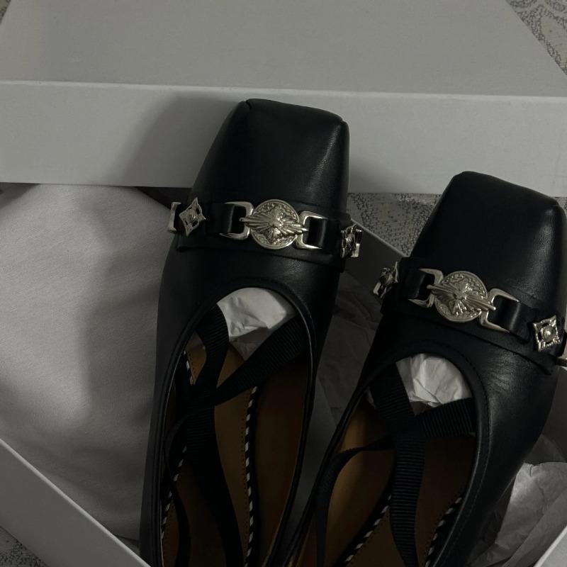 Fashion Spring 2025 Sheepskin Square Head Shallow Mouth Metal Mary Jane Single Shoes Women's Japanese Ballet Shoes