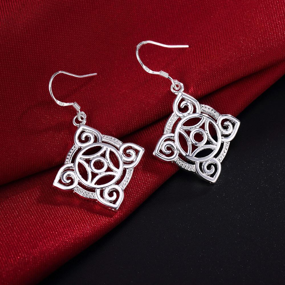 925 Sterling Silver Geometric Pattern Hanging Piercing Earrings Fashionable Wedding Jewelry