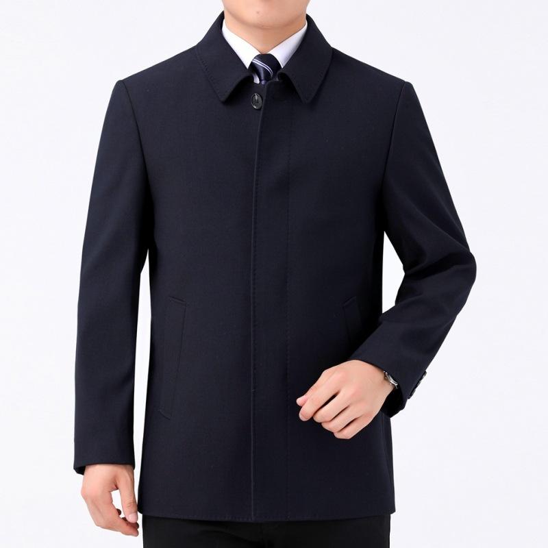 Autumn and Winter Buttoned Wool Cadre Jacket Middle-aged Business Executive Leaders Men's Jacket Lapel Dad Jacket