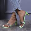 Ladies Sexy Square Sandals  Summer Transparent High Heels Slippers Women Fashiontransparent Pvc Rhinestone Banquet Shoes