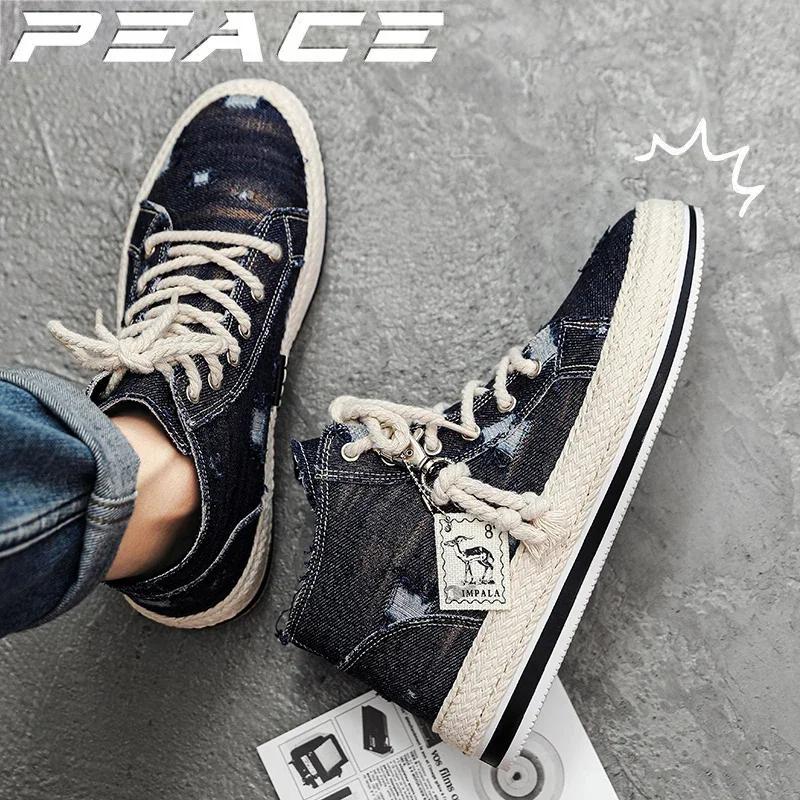 Fashion Men's High Top Canvas Sneakers with Lace Up Classic Casual Walking Shoes Youth Rundown Style Cricket Shoes