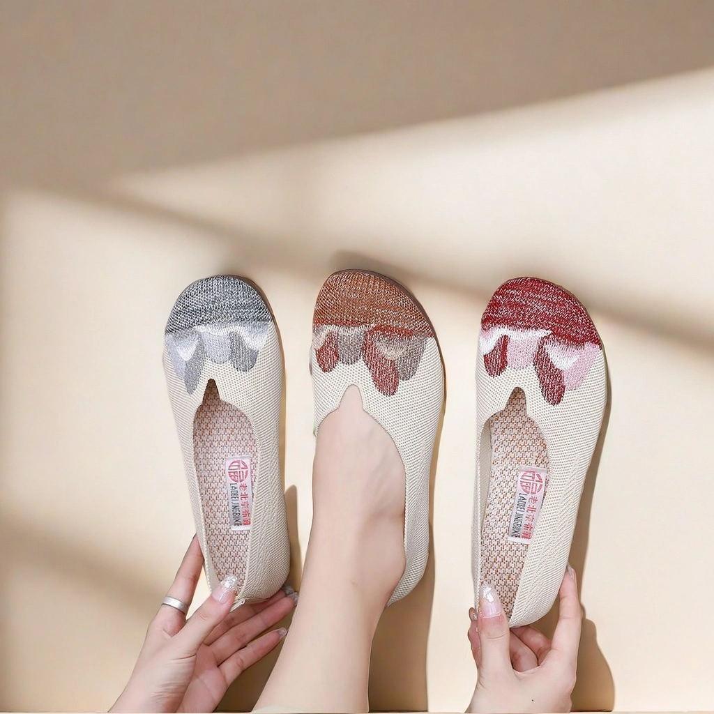 Old ******* Cloth Shoes Breathable S**t Sole Middle-aged and Elderly Female Mother Shoes Non-slip ****** and Summer One-pedal Fly-woven Flat-soled Si