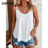 White Sleeveless Round Neck Eyelet Pattern Camisole Tank Top for Women