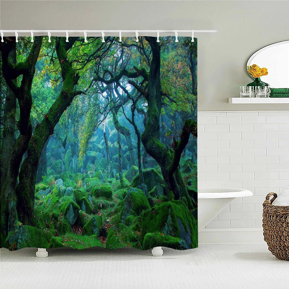 3d Printing Green Forest Waterfall Shower Curtains Waterproof Bathroom Curtain With Hooks Bath Curtain 180*200 Polyester Fabric
