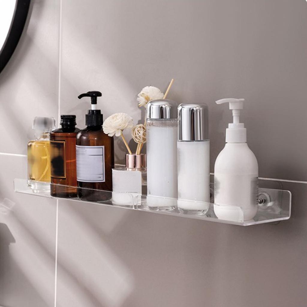 Wall Mount Storage Shelf Self Adhesive Clear Acrylic Multipurpose Shower Organizer for Kitchen