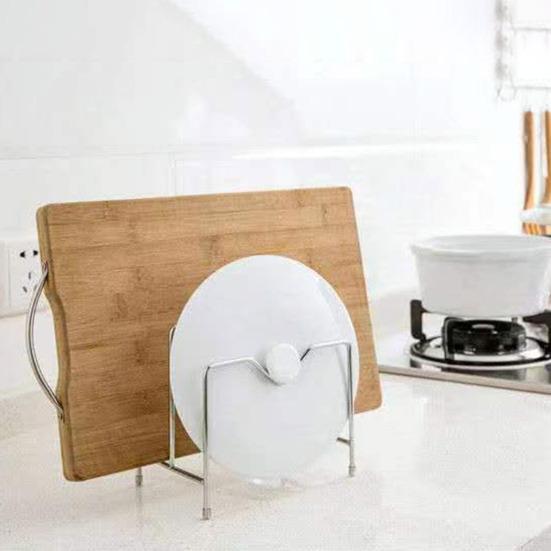 Stainless Steel Pot Lid Holder Modern Heavy Duty Standing Multi-functional Countertop Cutting Board Plate Cutter Storage Rack Organizer Kitchen