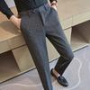 Autumn Winter High Quality Men's Wool Suit Pants Solid Striped Smart Casual Slim Fit Suit Trousers Men Cotton Woolen Dress Pants