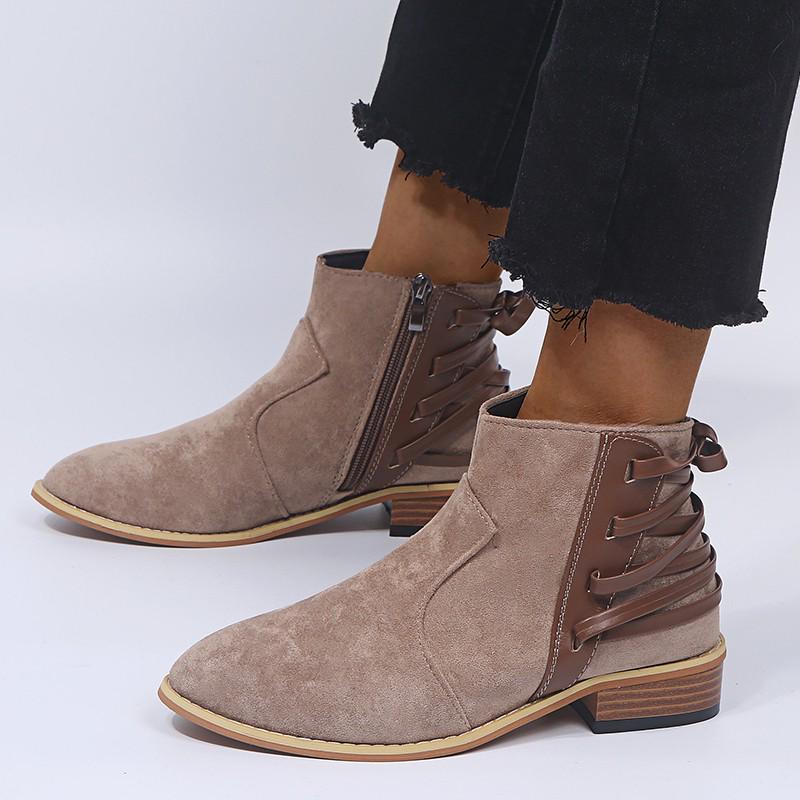 Suede Women Boots Spring Autumn Ankle Boots Ladies Leopard Wedges Boots Slip-on Pointed Toe Solid 25 Boot Woman Casual Shoes