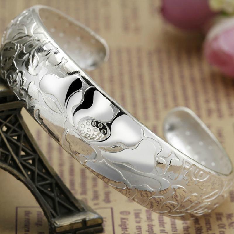Fashionable and Popular Open Bracelet Lotus Bracelet Silver Plated Jewelry Temperament Women's Bracelet
