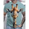 Summer Round Neck 3D Giraffe Graphic Print Top Fashionable Casual Short Sleeved Men's T-shirts