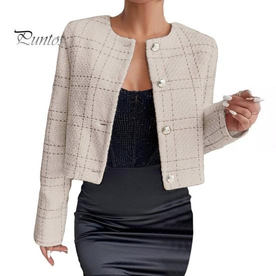 Women Coat Collarless Single-breasted Long Sleeves Short Type Business Style Commuting Jacket Spring Fall Outerwear