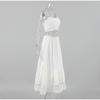 Summer Lace White Cotton and Linen Women's Suit Holiday Beach Suspender Square Neck Short Top + Mid Skirt Two-piece Set