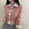Casual Sexy Knitted Cardigan Fashion Cropped Sweater Autumn Long Sleeve Split Cutout Jacket Spring Slim Solid Simple Tops 29337