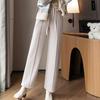 Women Winter Pants Elastic Drawstring High Waist Straight Wide Leg Long Pants with Pockets