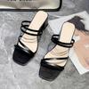 Women Sandals Ladies Square Heels Elegant Summer Slippers Outside Cross Tied Leather Female Slides  Fashion Woman Sandals