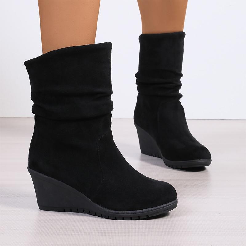 Women Platform Snow Mid Calf Boots Suede Wedges Pleated Shoes 2024 Trend Designer Chelsea Boots New Walking Winter Mujer Shoes