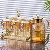 Glass Tea Kettle With Bamboo Lid And Removable Filter Spout Champagne Teapot For Loose Leaf Blooming Tea And Fruit Tea 1/15/1.8L