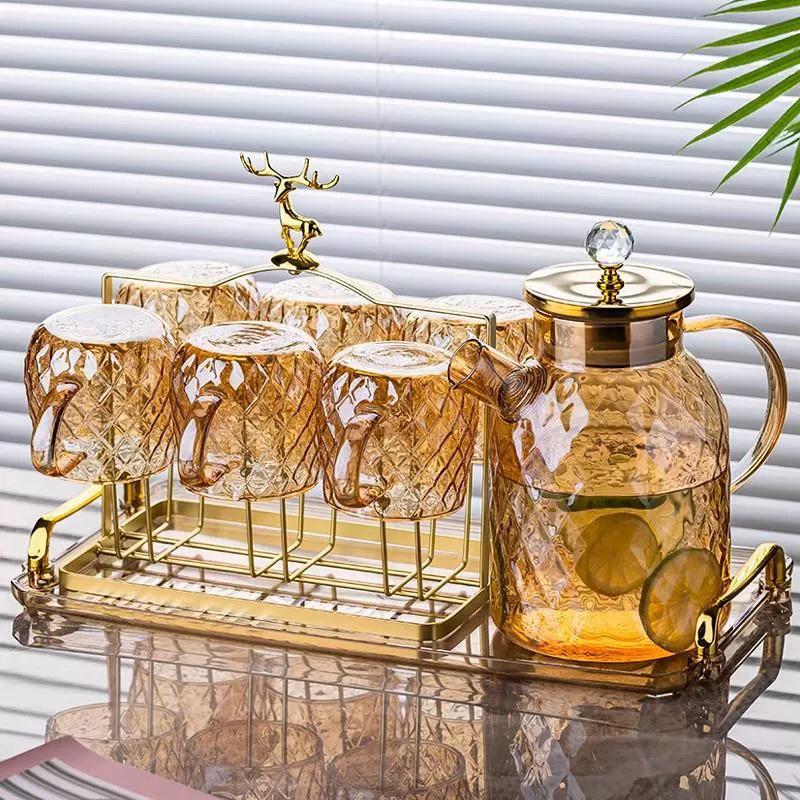 Glass Tea Kettle With Bamboo Lid And Removable Filter Spout Champagne Teapot For Loose Leaf Blooming Tea And Fruit Tea 1/15/1.8L