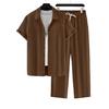 2 шт./комплект мужской повседневный наряд однобортная рубашка с лацканами короткий рукав эластичный пояс длинные брюки комплект однотонный наряд
