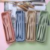 Colorful Wheat Straw Knife Fork Spoon Set with Storage Box Outdoor Camping Portable Plastic Tableware Student Lunch Cutlery Set