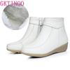 Fashion GKTINOO Genuine Leather Cow Women Ankle Boots Warm Fur Waterproof Slip On Wedge Comfortable Booties Autumn Winter Shoes Non Slip