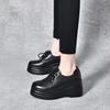 Platform Shoes Women's Spring New Round Head Lace-up Muffin Heel Women's Shoes First Layer Cowhide Leisure College Style Single Shoes