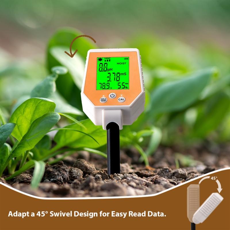 Yieryi 6-in-1 Soil Tester PH EC Moisture Sunlight Air Humidity Temp High Accuracy Conductivity PH Meter for Gardening Farming