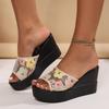 Large Size Wedge Heel Slippers Women Embroidered High Heel Platform Slippers Women