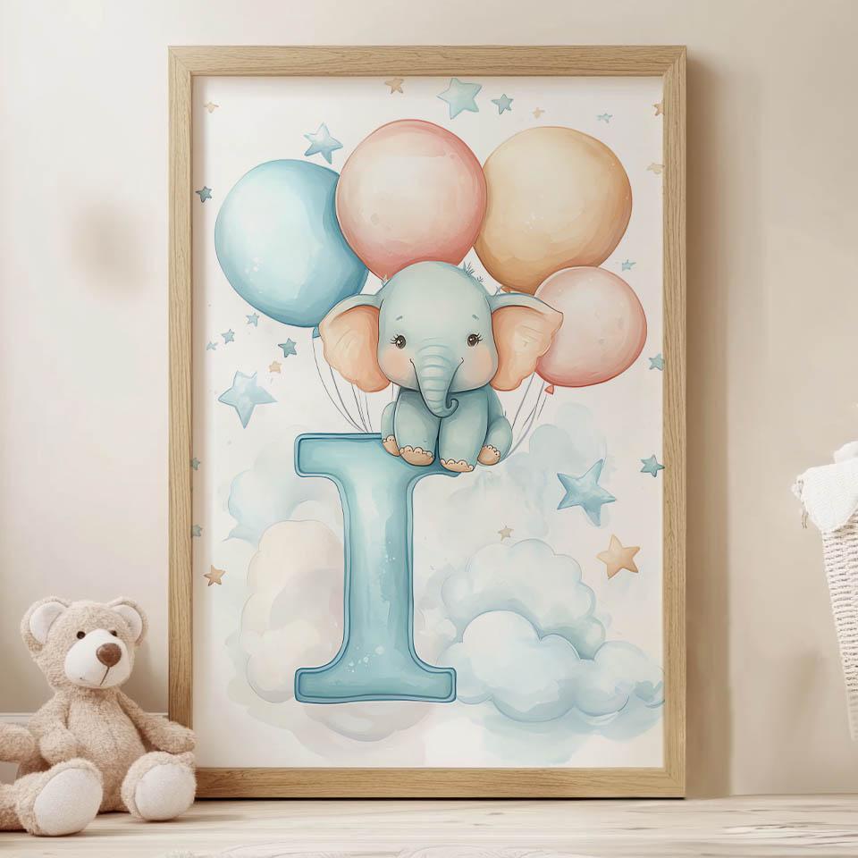 Poster Elephant On the Letter I Poster Elephant On the Letter I, 70X100 Cm, Dark Brown Wooden Frame, 230 Gsm Matte Paper