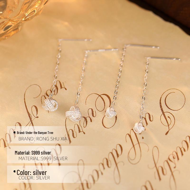 Banyan Tree S999 Silver Ruyi Knot Tassel Face-Slimming Earrings - Women's Luxury Niche 2024