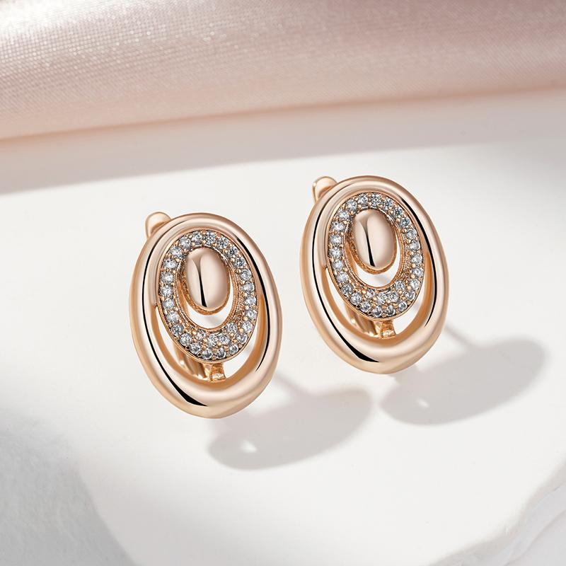 Kinel White Zircon Round Pocket Earrings For Women Rose Gold Color Vintage Earrings Fine Jewelry