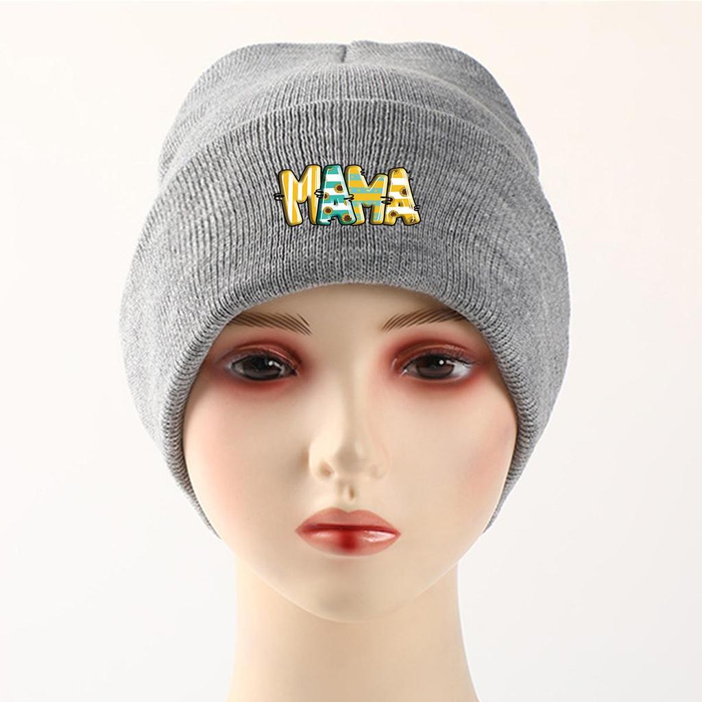 Шапка-бини вязаная зимняя "MAMA", женская шапка, теплая, универсальная, хип-хоп, с помпоном, вязаная шапка-бини