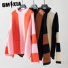 Autumn Winter Women's Sweater Loose Crewneck Pullover Flared Sleeve Color Sweater Women
