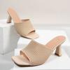 Temperament High Heels Women Fashion Square Head Shallow Mouth Net Cloth Cover Feet Anti-slip Wear-resistant Slippers