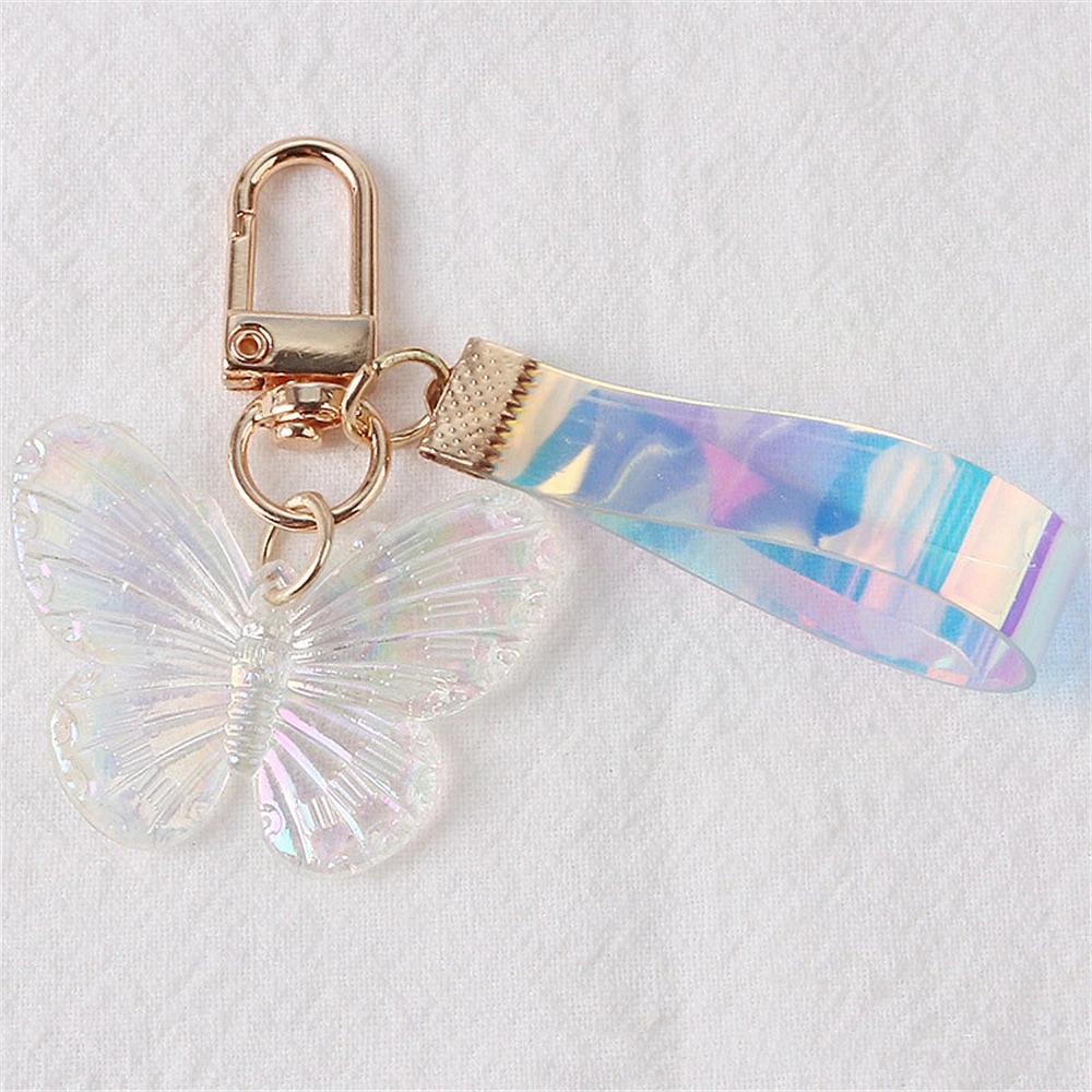 Cute Acrylic Butterfly Keychain Transparant Round Ball Tassel Keyring Women Bag Charm Earphone Case Car Key Pendant DIY Ornament