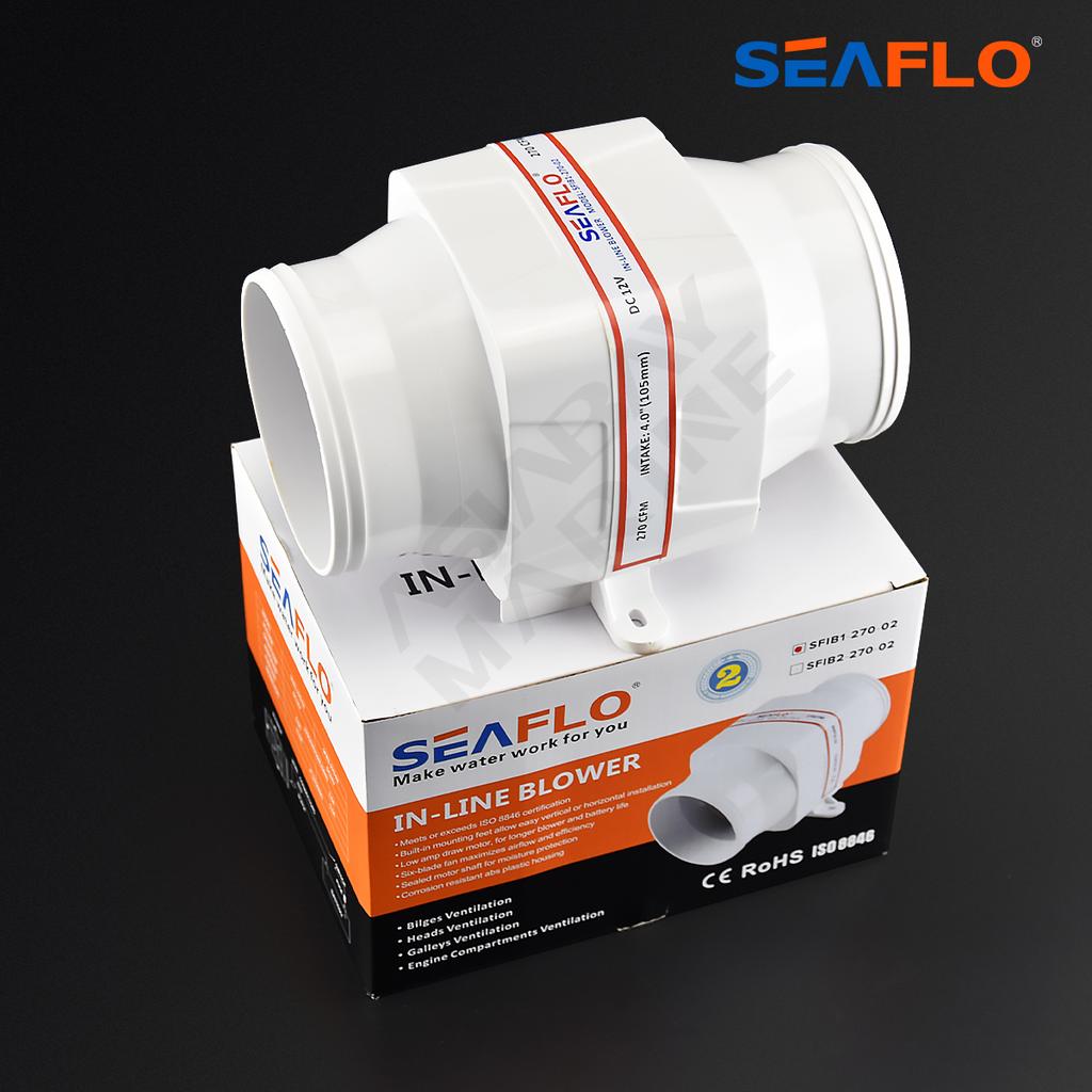 SEAFLO-In-Line Bilge Blower Fan, Marine Boat, RV Air Exhaust, White, SFIB1-270-01, 4 In, 100mm, 2700CFM, DC 12V