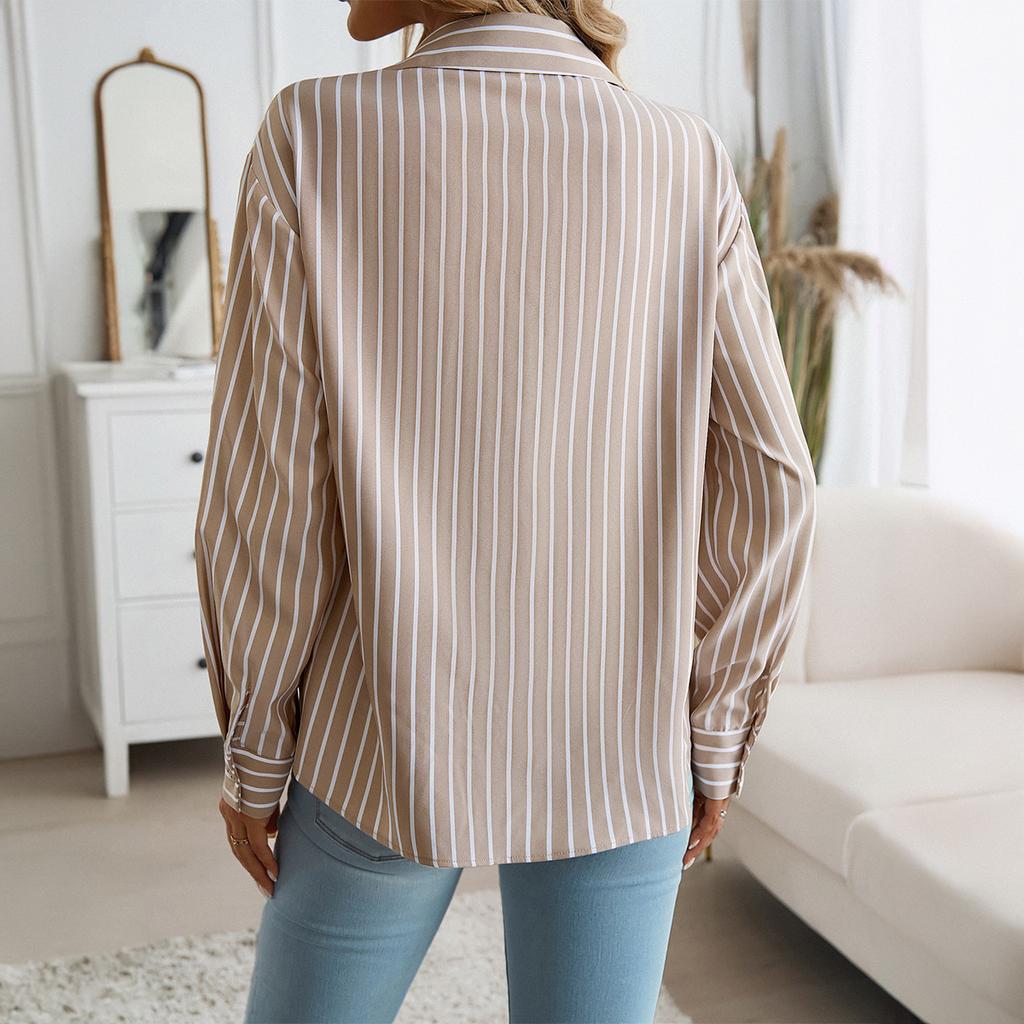 Autumn and Winter Women's Temperament Loose Button Cardigan Striped Long-sleeved Shirt