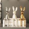 1PCS Ceramic Long-Eared Sitting Rabbit Room Ornaments Statue Luxury Home Decoration Accessories High-End Home Art Aesthetics