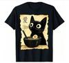 Funny Cat Ramen Graphic Tee Japanese Kawaii Anime Cat T-Shirt