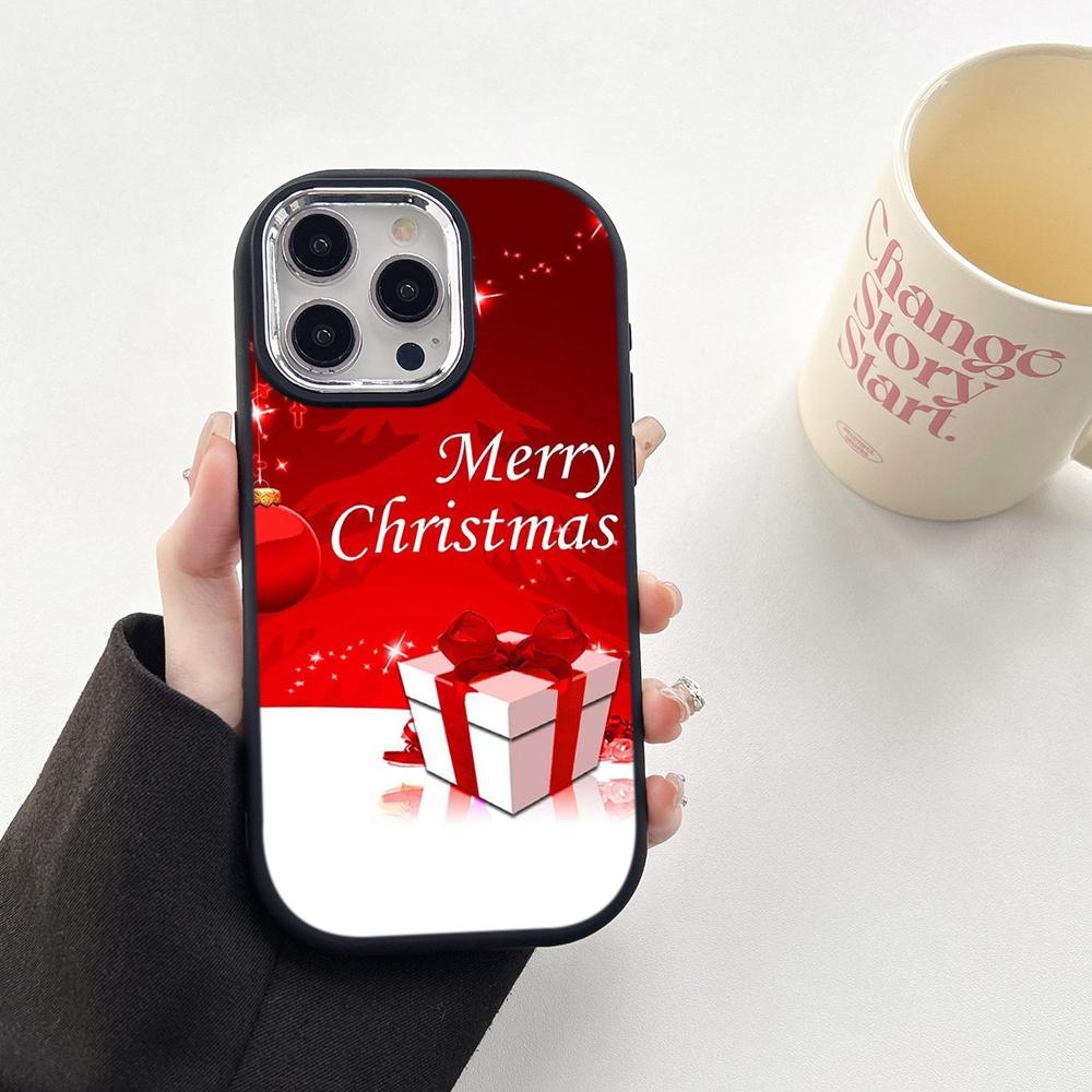 N111 Merry Christmas Art Happy New Year Soft Phone Cases for Samsung S24 S23 A15 A12 A35 A54 Infinix Hot 40i Plating Frame Camera Protector Back Cover