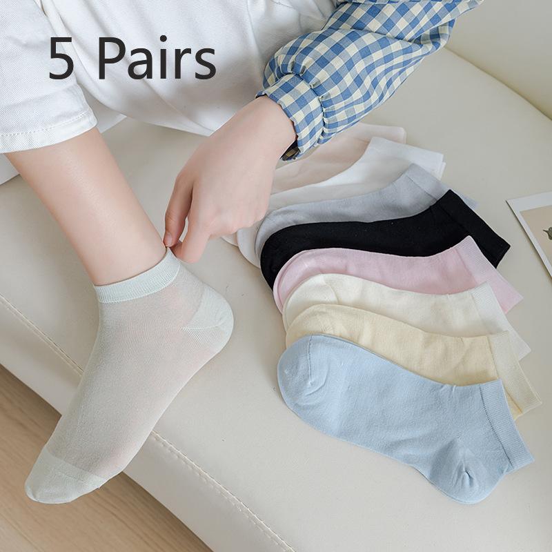 5 Pairs of Mulberry Silk Socks Women's Summer Thin Socks Sweat Absorbent Breathable Anti-pilling Anti-odour Antibacterial Boneless Socks