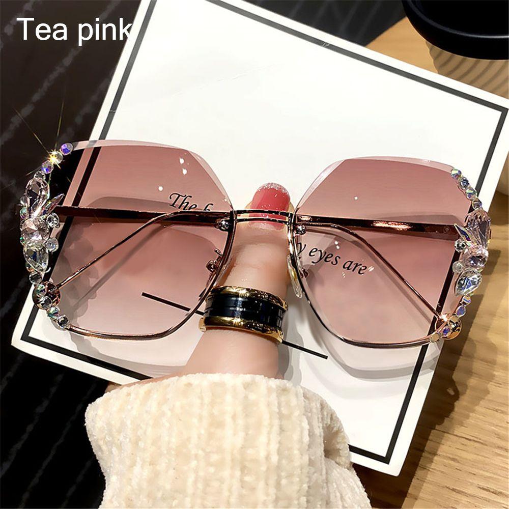 New Fashion Cutting Lens UV400 Rimless Sunglasses Gradient Rhinestone Sunglasses Women Sun Glasses