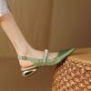 French Leather Low Heel Back Empty Single Shoeswomen's2024summer New Straight Button Pointed Toe Fashion Block Heel Toe Sandals