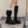 Black Two-wear Boots Retro Small Thick-soled Martin Boots 2025 New Winter Thin Velvet But Knee Knight Boots