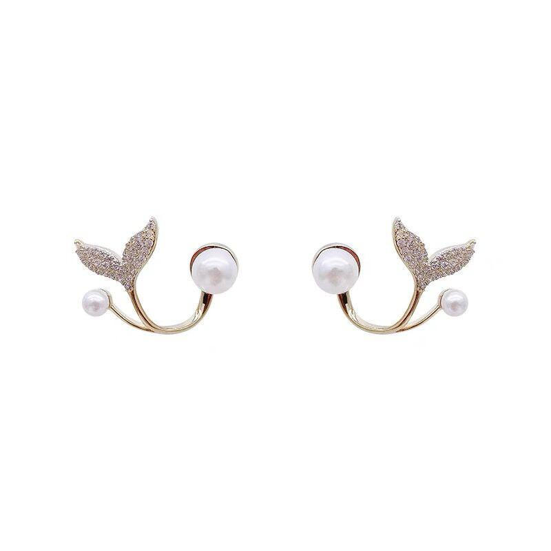 New Elegant Mermaid Tail Shape Pearl Gold Color Earrings Korean Fashion Jewelry for Women Party Sweet Temperament Accessories