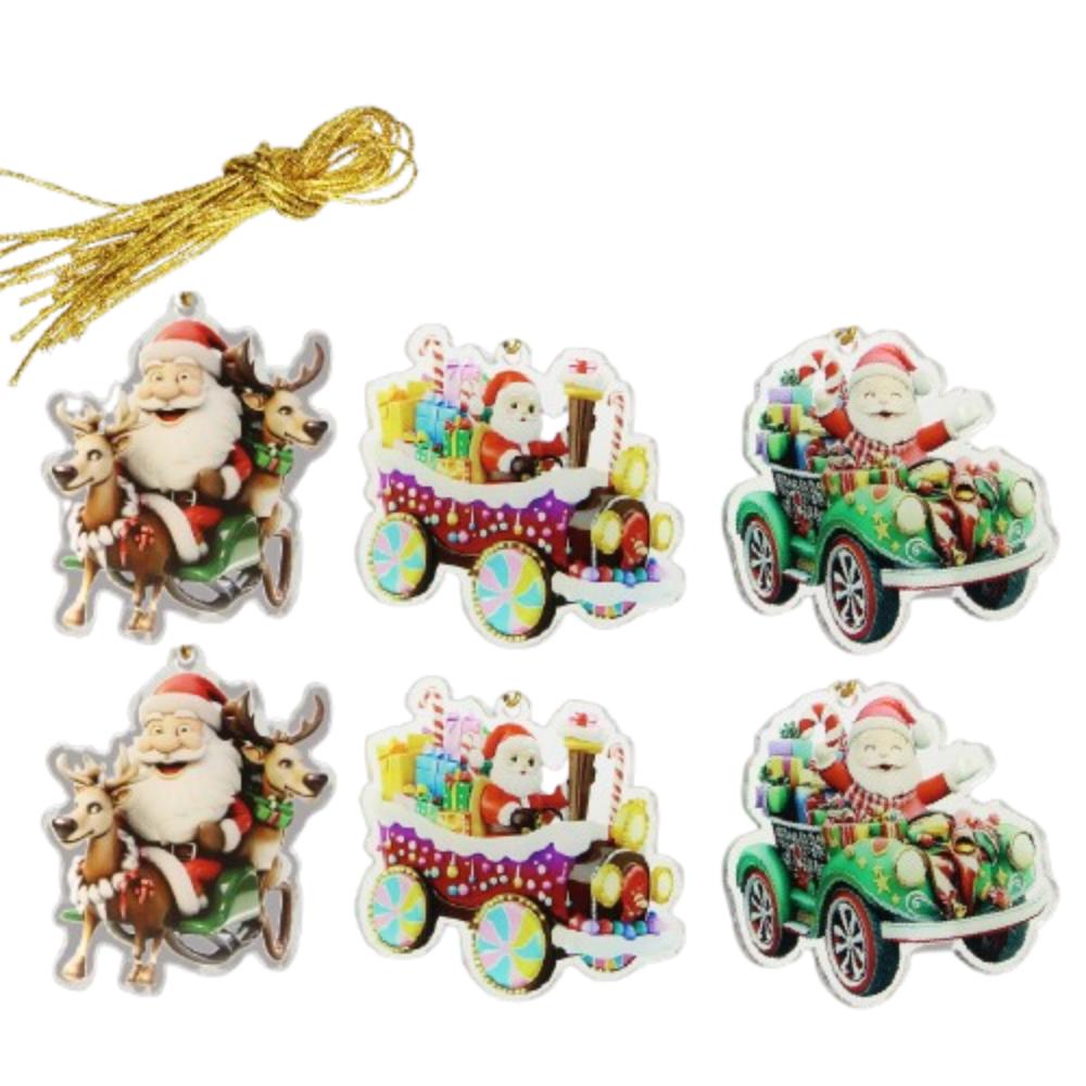 6Pcs Santa Acrylic Cartoon Pendant Snowman Christmas Tree Hanging Ornament  Home