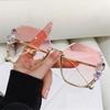 New Fashion Cutting Lens UV400 Rimless Sunglasses Gradient Rhinestone Sunglasses Women Sun Glasses