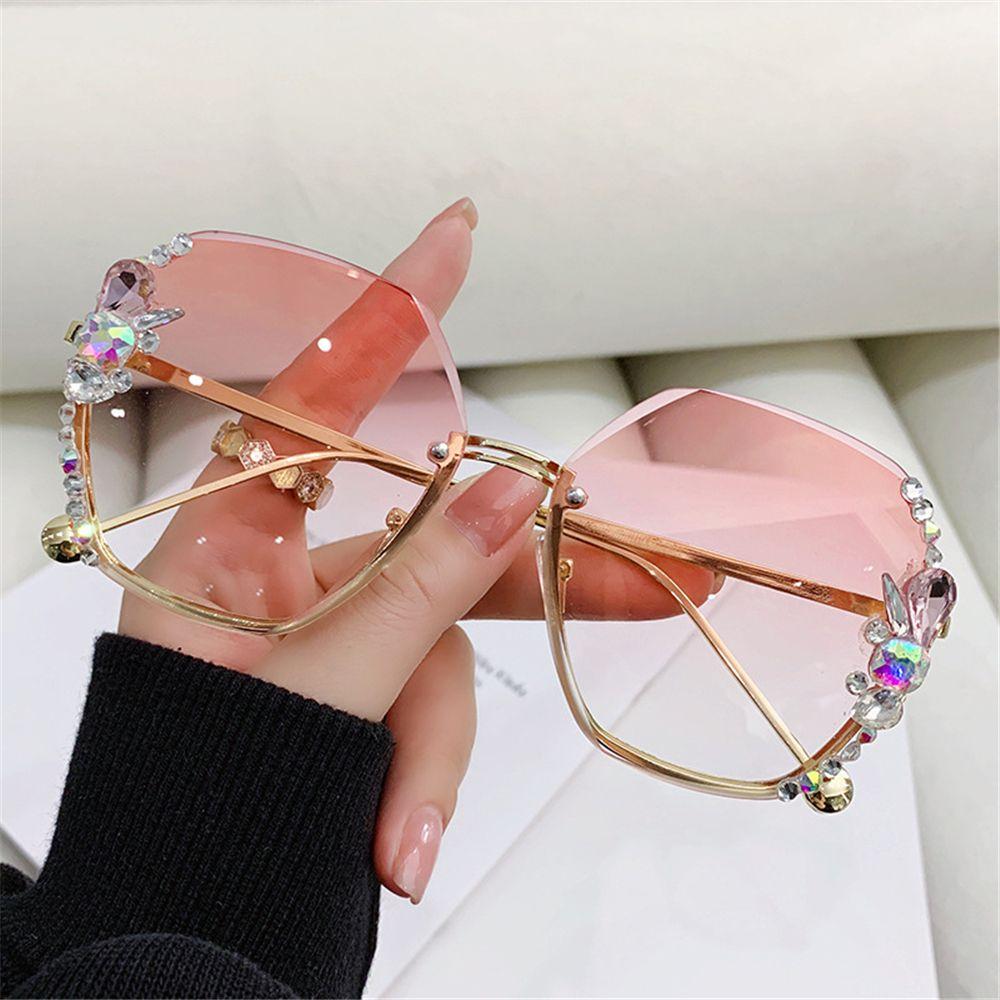 New Fashion Cutting Lens UV400 Rimless Sunglasses Gradient Rhinestone Sunglasses Women Sun Glasses